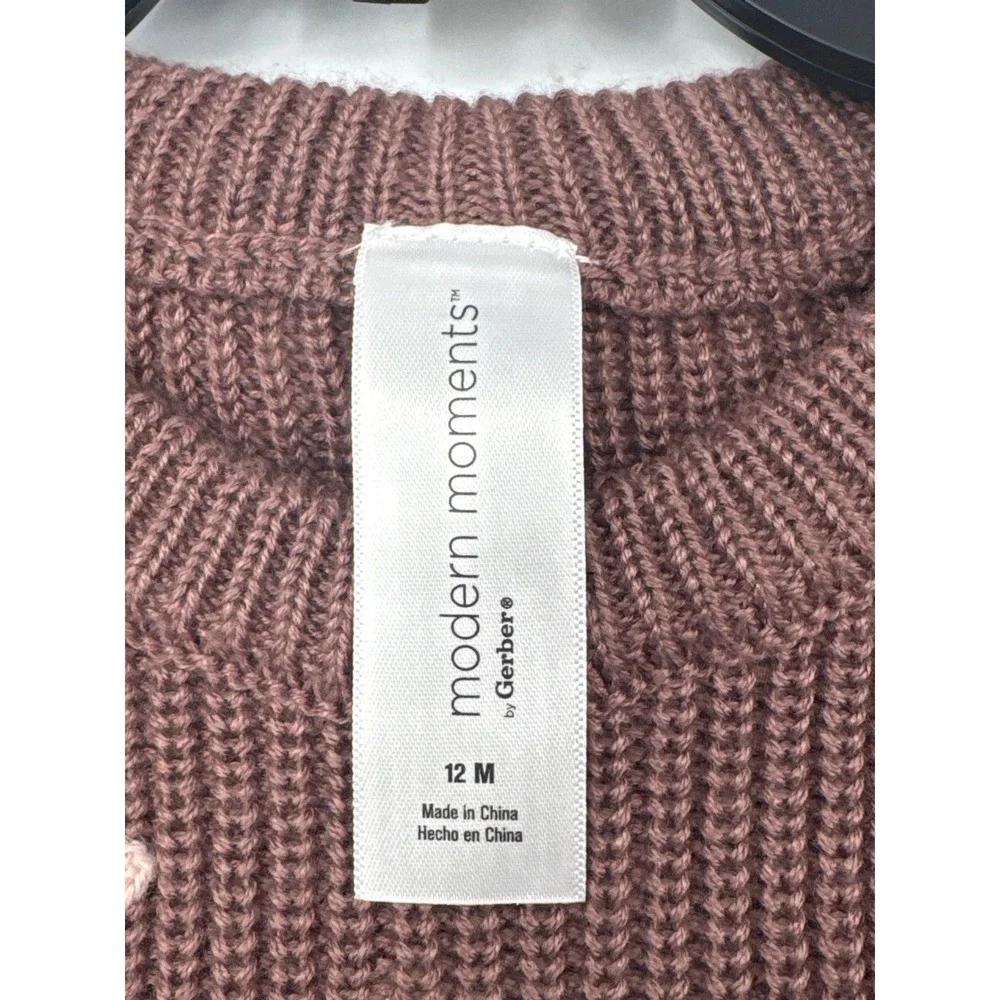 Modern Moments‎ by Gerber Big Sis Mauve Purple Knit Sweater Floral 12M Pullover